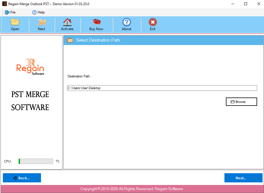 Select Destination location to save merge pst file